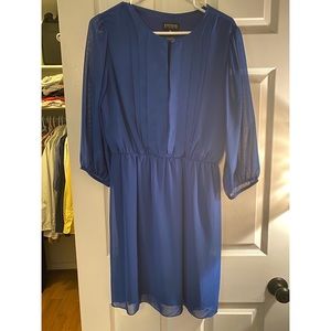 Blue Sheer Sleeve Dress with Keyhole Accent